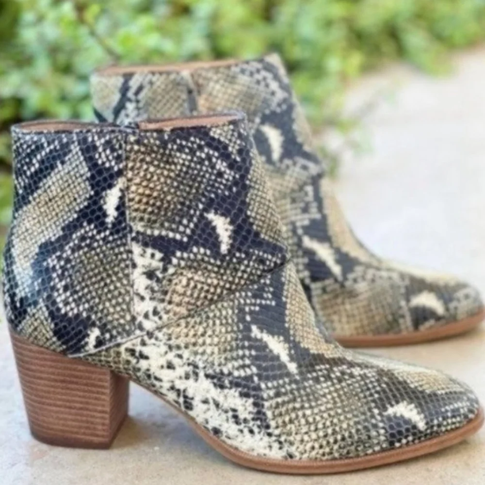 Madewell Rosie Snakeskin Heeled Booties Ankle Boots Neutral Boho Python 7 New
